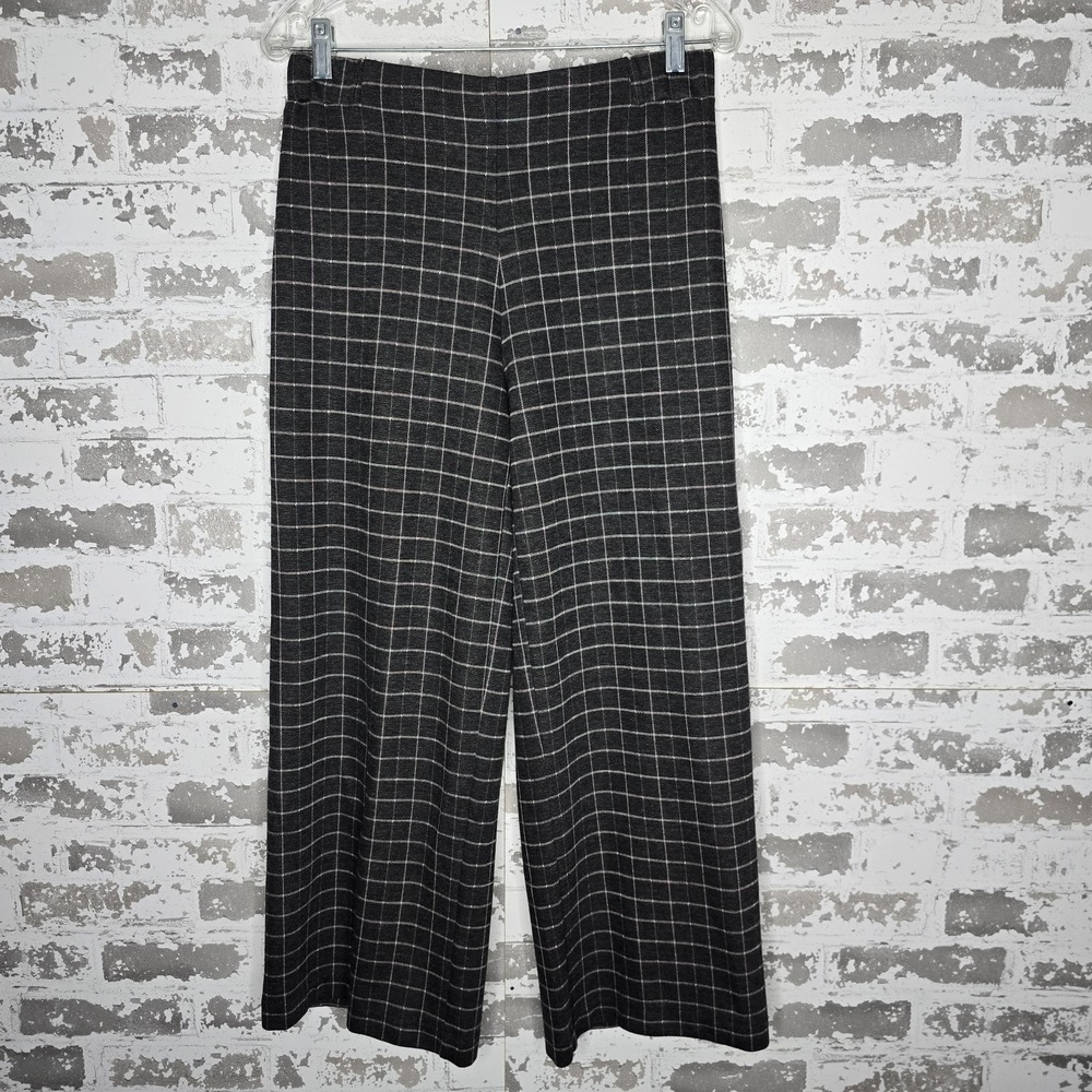 J Jill Pants Womens Size M Gray Plaid Wide Leg Crop Ponte Stretch Pull On Waist